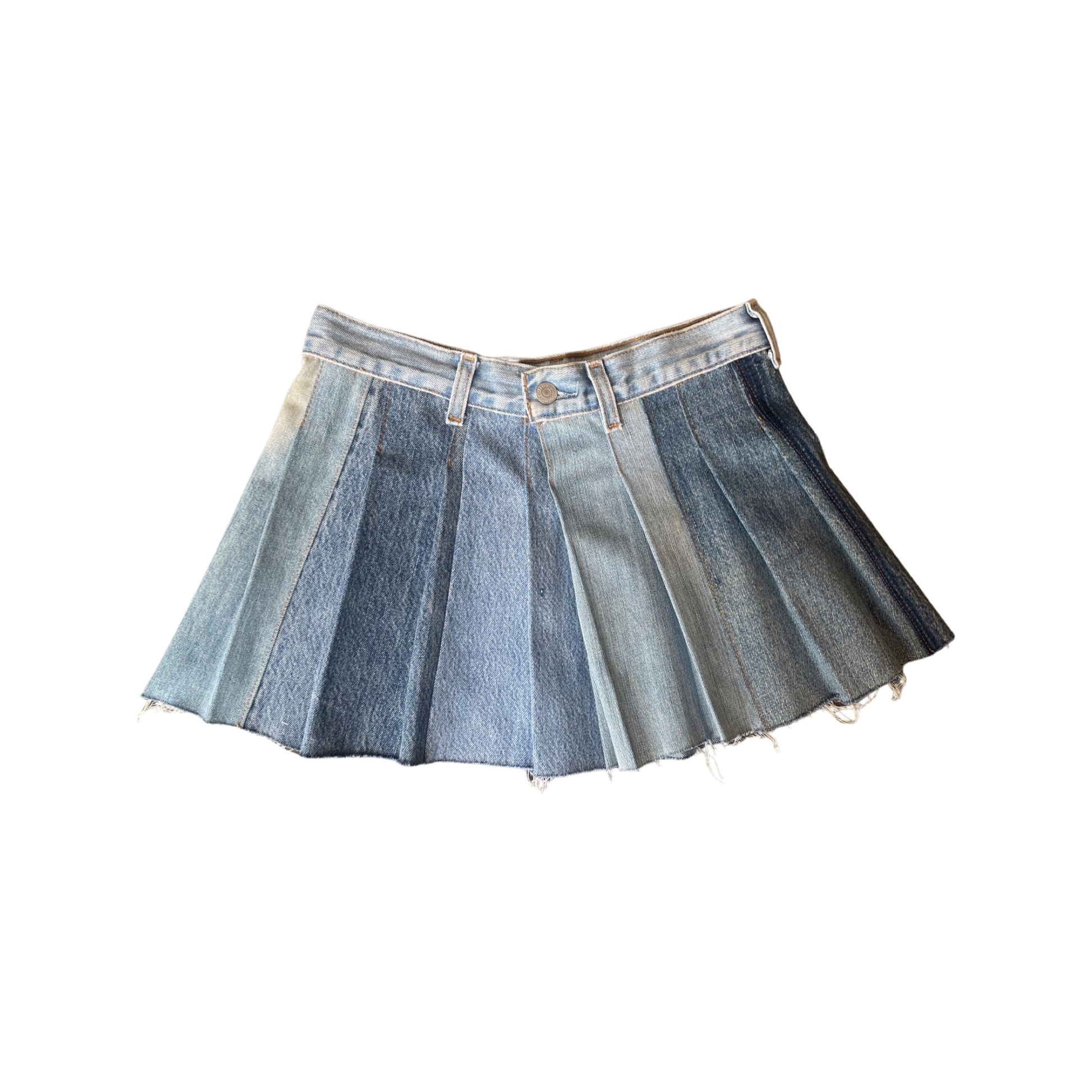 Multi Tonal Pleated Denim Skirt