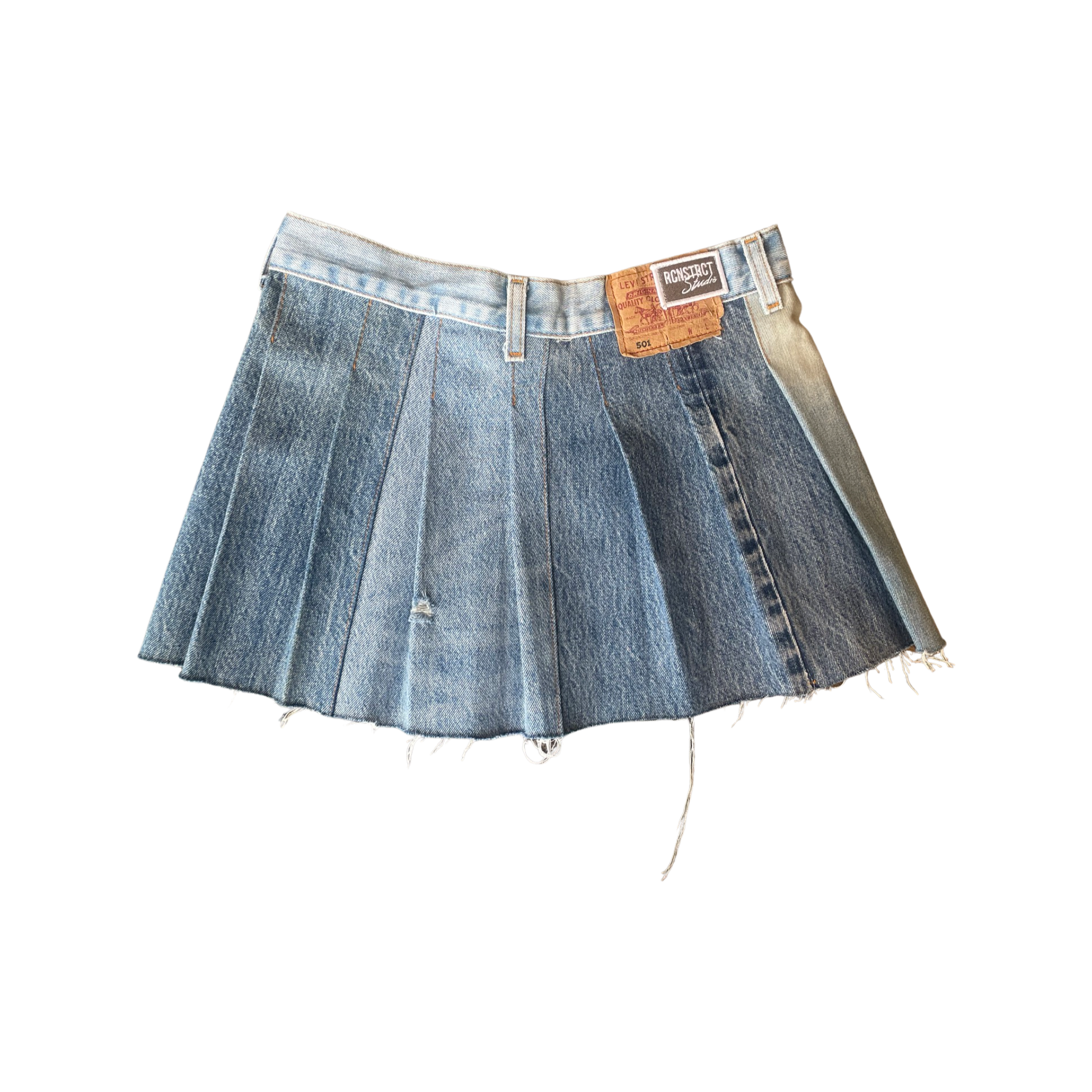Multi Tonal Pleated Denim Skirt