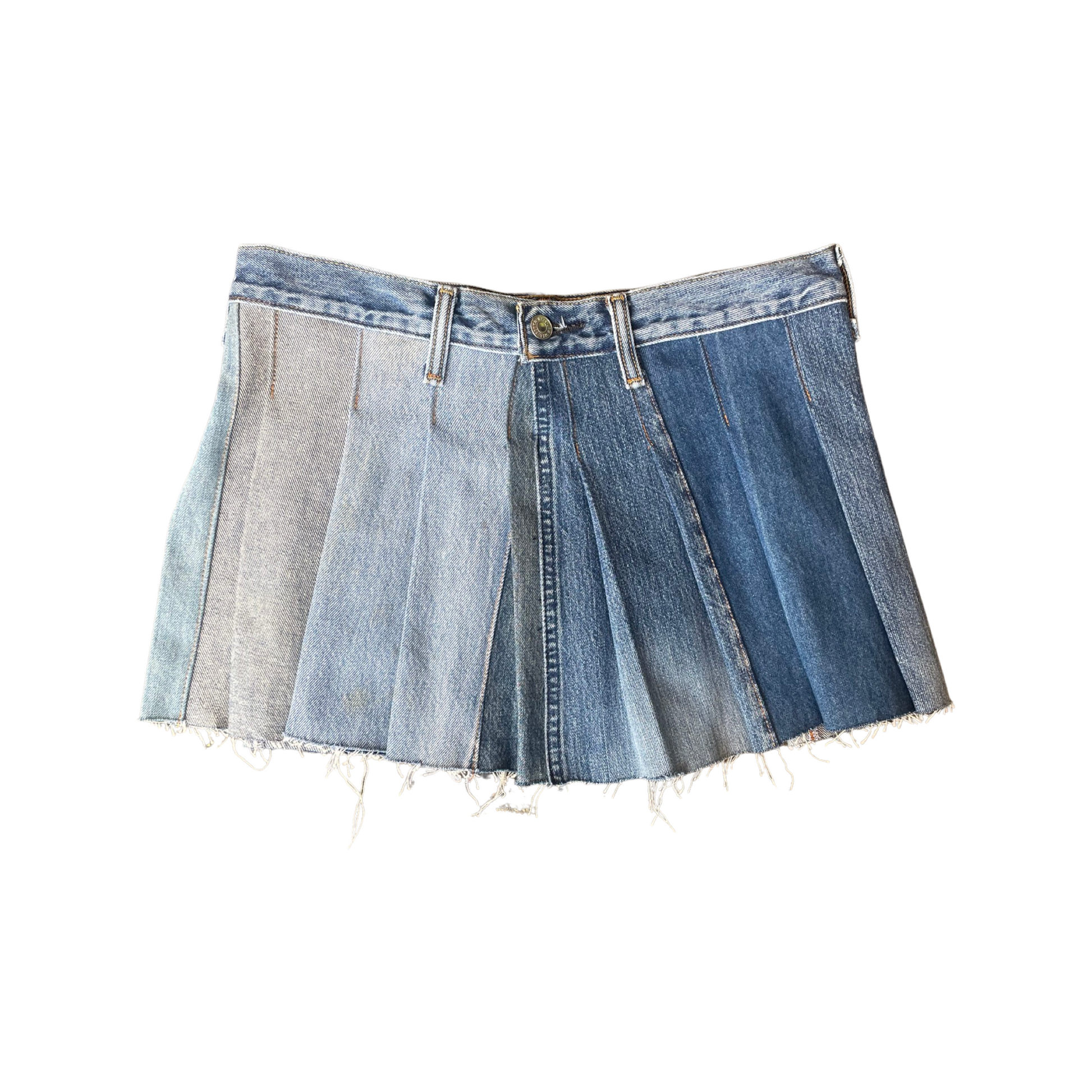 Multi Tonal Pleated Denim Skirt