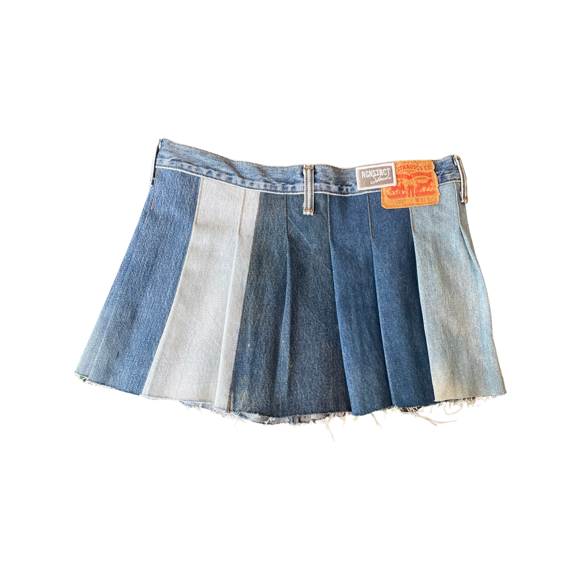 Multi Tonal Pleated Denim Skirt