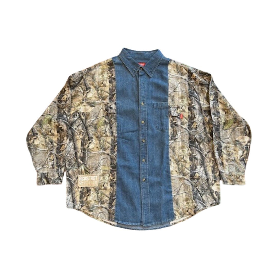 Tree Denim Vertical Mix Button Up / REMADE IN LA