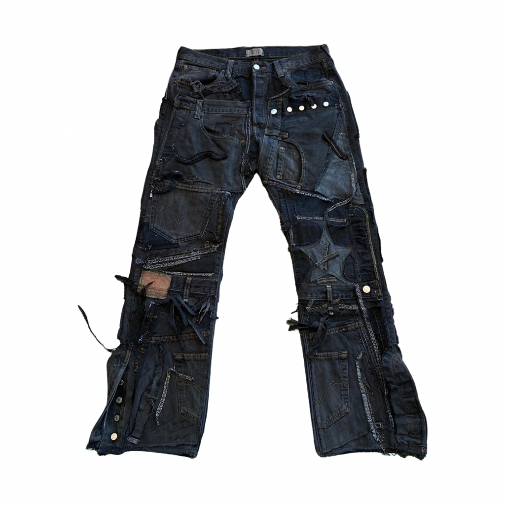 Patchwork Detail Denim - Black