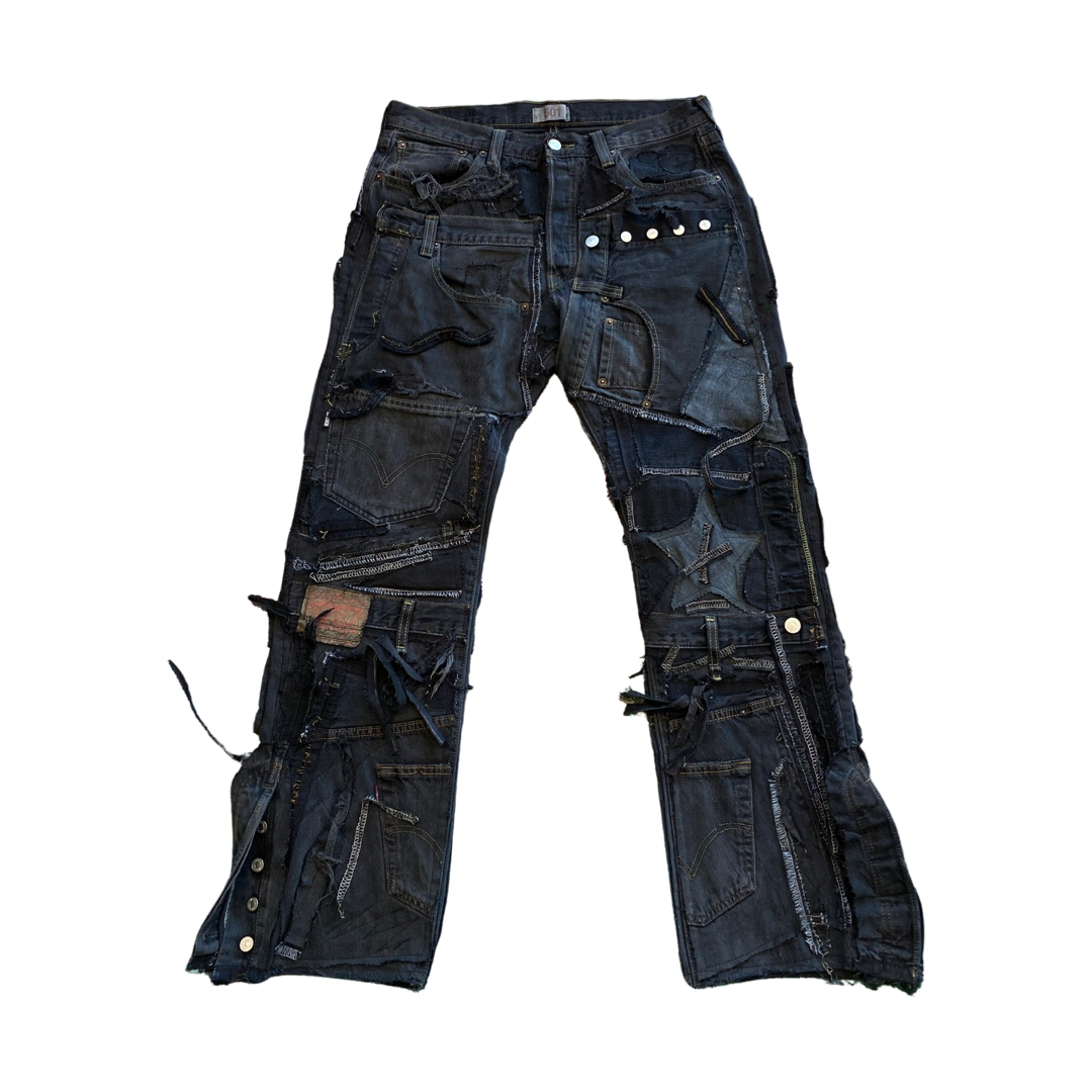 Patchwork Detail Denim - Black