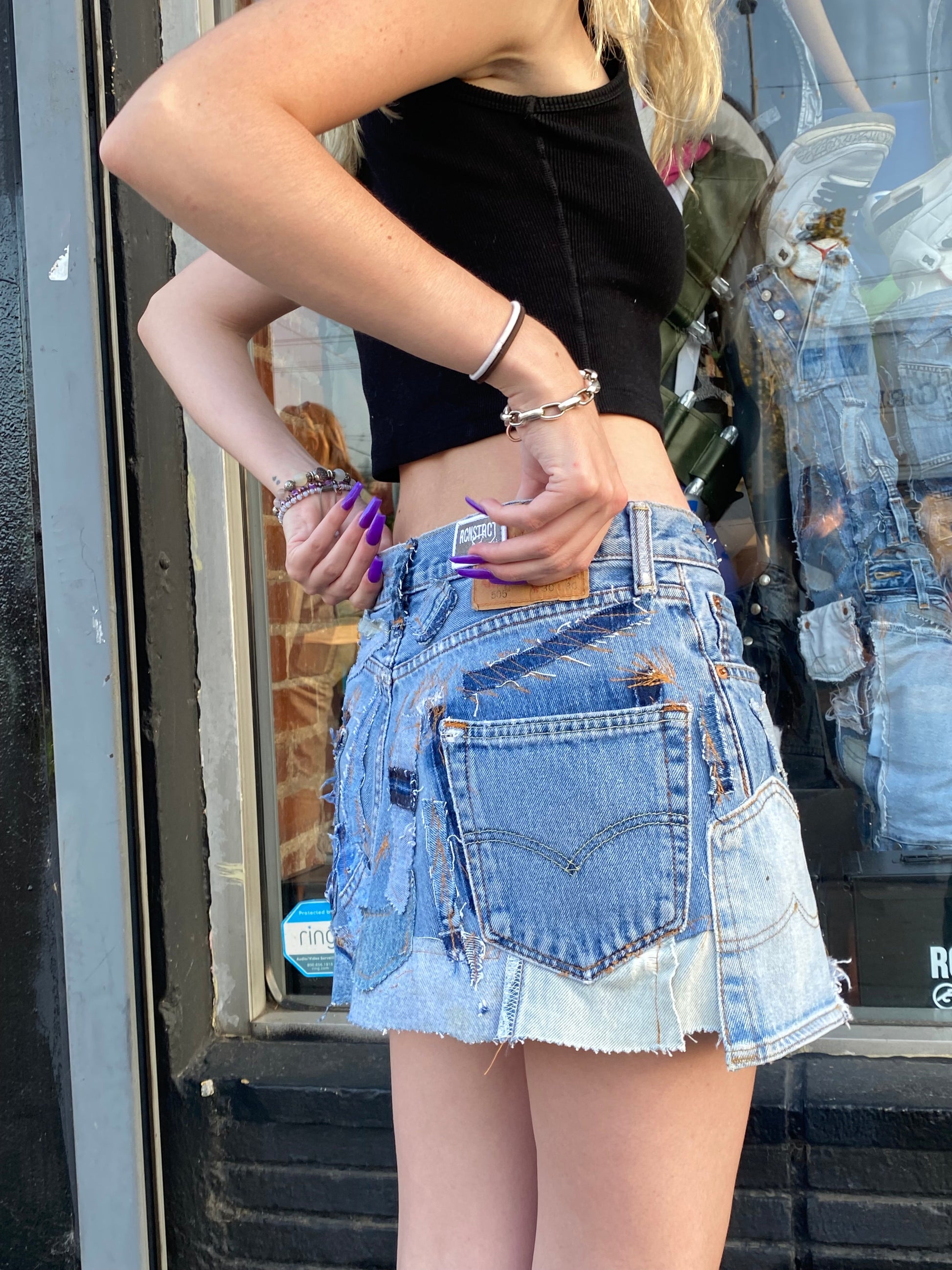 Denim Detail Patchwork Skirt