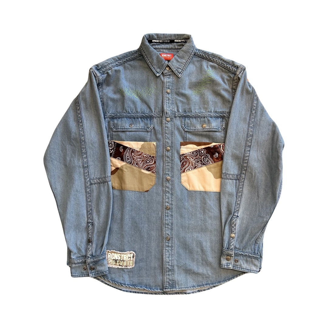 Bandana Patchwork Denim Button Up / REMADE IN LA
